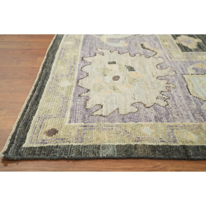 Vegetable Dye Wool Oushak Turkish Area Rug, Floral geometric Carpet - 9' 8'' X 7' 11''