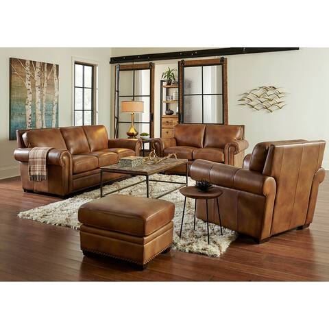 Padagona Four Piece Leather Sofa, Loveseat, Chair and Ottoman Set
