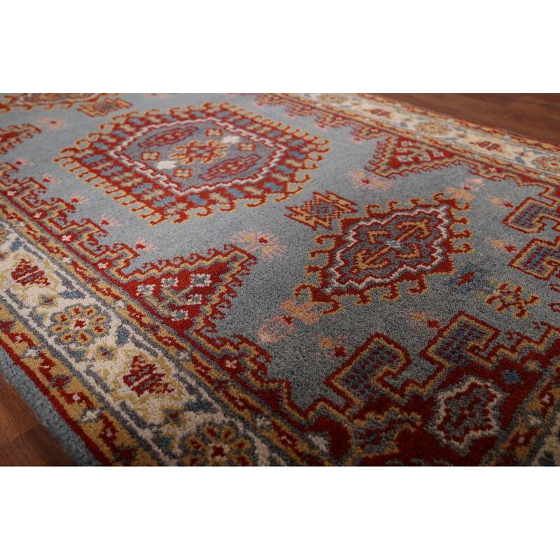 Blue Geometric Viss Oriental Accent Rug Hand-Knotted Wool Carpet - 2'11"x 5'3"