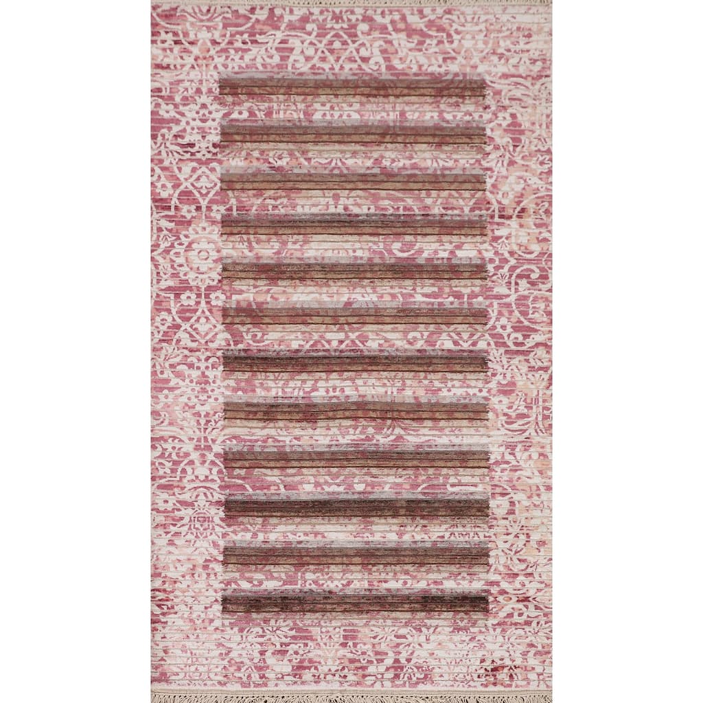 Striped / Modern Abstract Accent Rug Hand-Knotted Wool Carpet - 2'8"x 4'10"