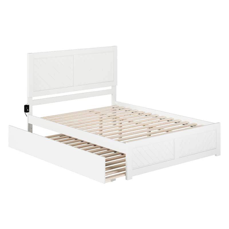 Platform Bed with Trundle Twin XL - Old World Style Bed Frame, White Finish