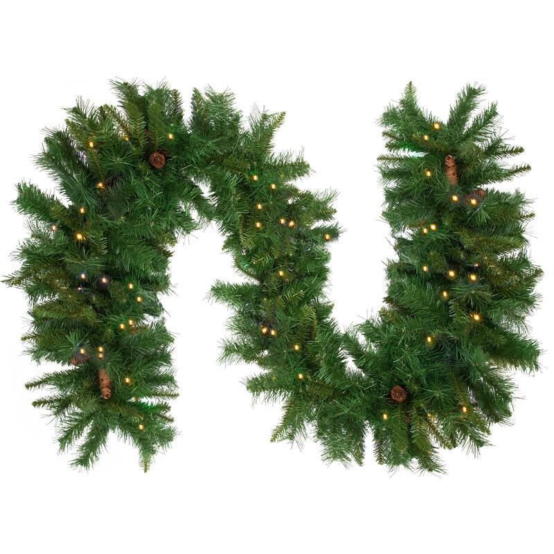 9' x 16 Dakota Red Pine Artificial Christmas Garland - Warm White LED