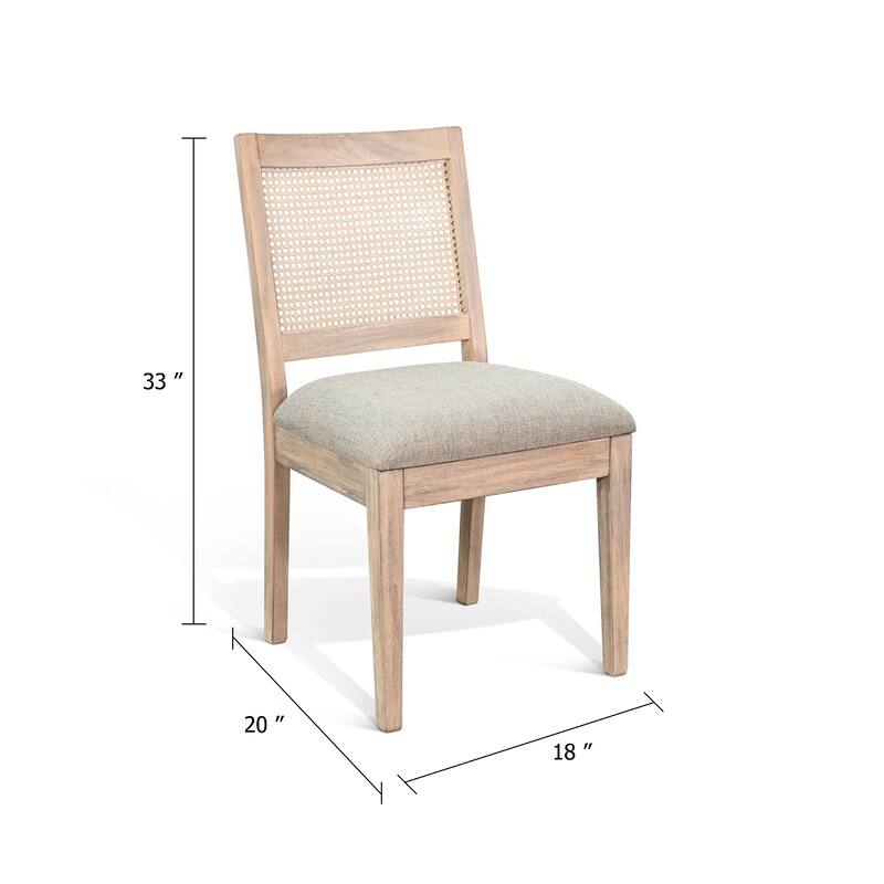 Zemi Dining Chair Set of 2, Rattan, Beige, Natural Brown Solid Wood