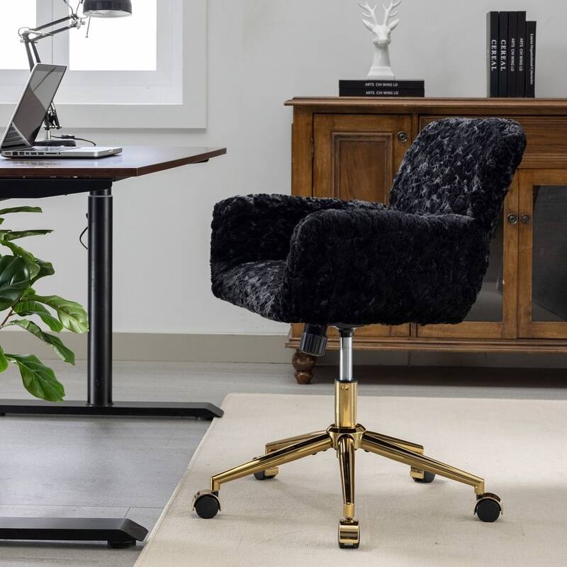 Modern Artificial Rabbit Hair Height Adjustable 360 Swivel Task Chair with Metal Base