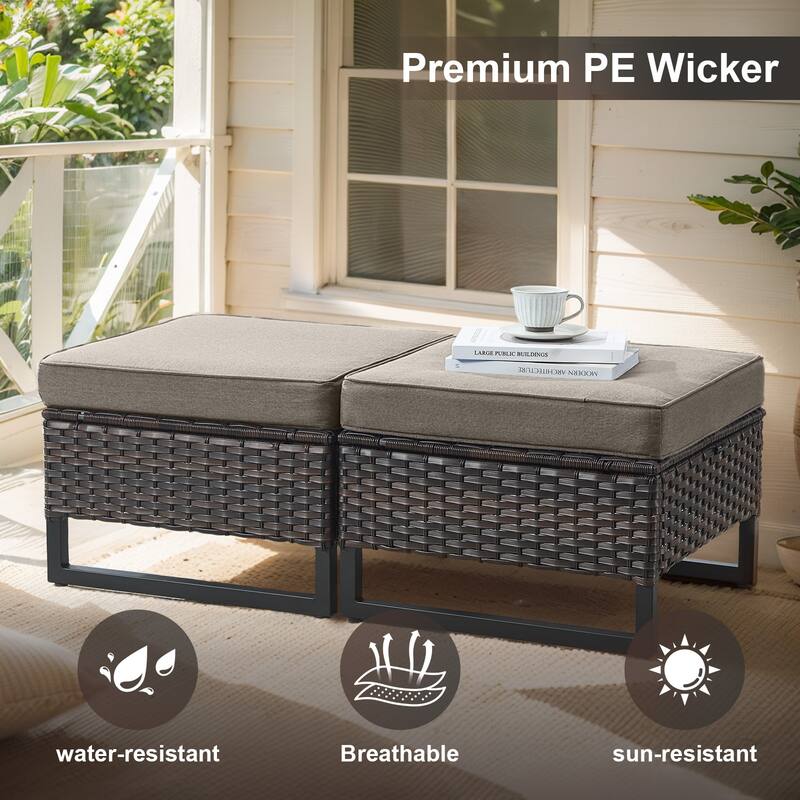 Gymojoy Outdoor Wicker Ottomans with Olefin Cushions