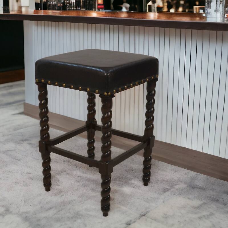 Backless Upholstered Square Seat Bar Stool with Nailhead Trim and Solid Wood Frame for Kitchen Bar Island
