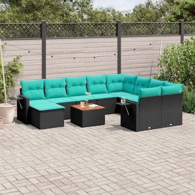 vidaXL 11 Piece Patio Sofa Set with Cushions Black Poly Rattan - 24.4 x 24.4 x 27.2