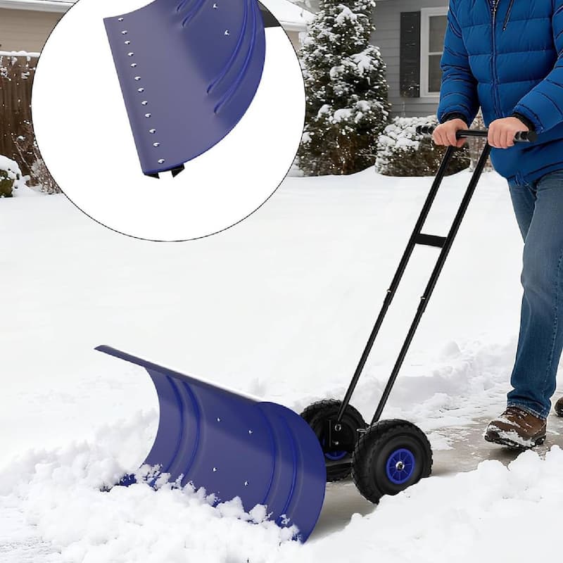 Heavy Duty Double Rod 36-Inch Steel Snow Shovel Plow for Driveways, Sidewalks, Yards - Blue