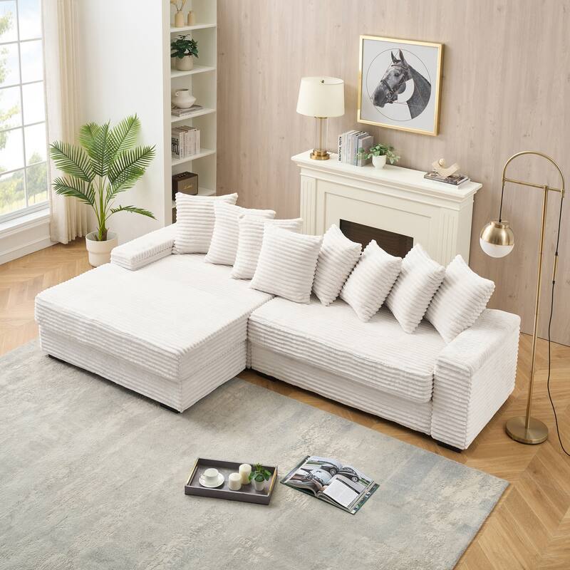 Oversized Two-Piece Couches, L Shaped Sofa, Corduroy, Right Chaise Daybed,with Armrests,Eight Throw Pillows,Corner Sofa