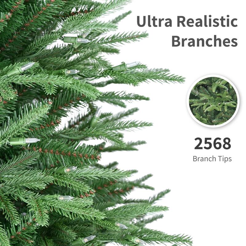 Puleo International 6.5' Pre-Lit Artificial Fraser Fir Slim Tree with 600 Dual-Color LED Lights