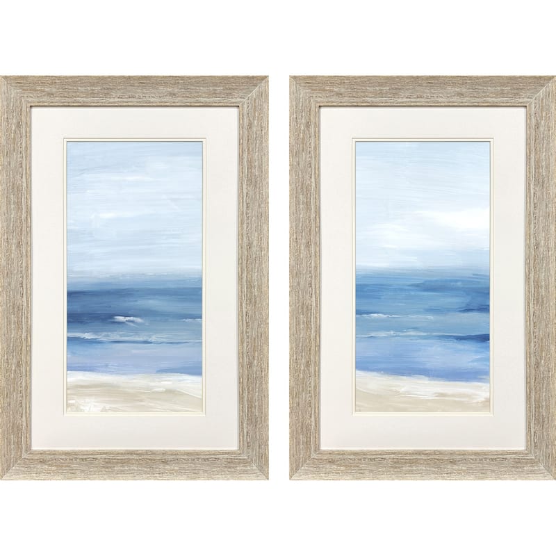 HomeRoots Set Of Two Beach Landscape Distressed White Framed Wall Art
