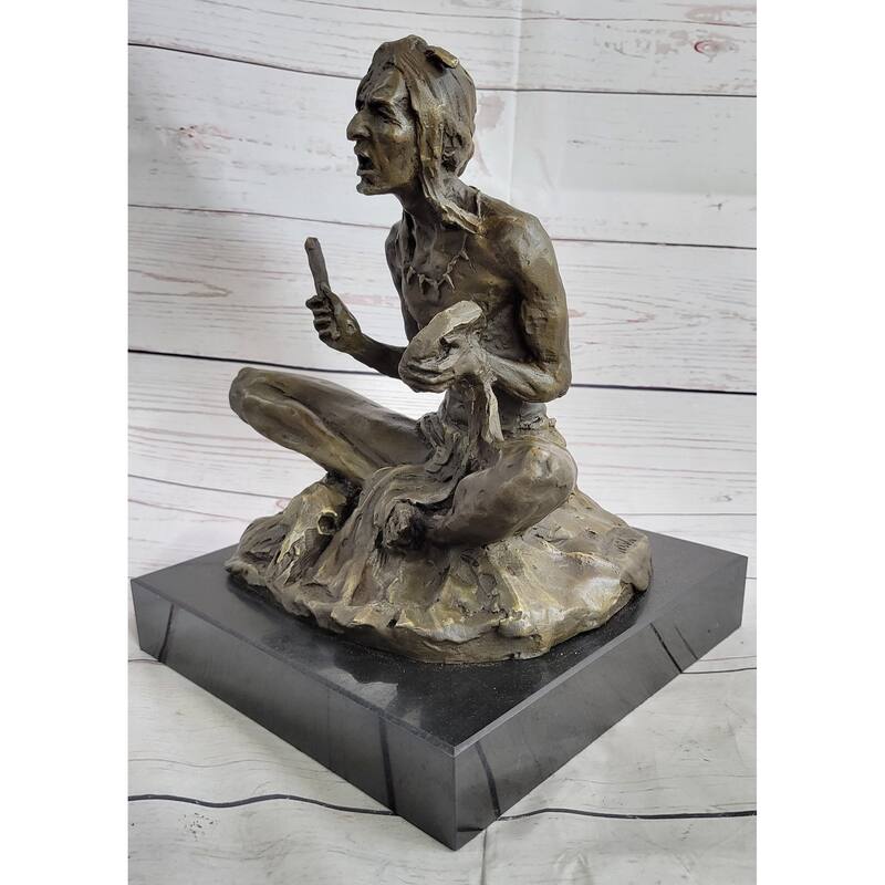 Native American Indian Shaman Medicine Man Playing Tom Tom - Bronze Sculpture Original Art