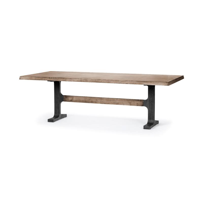 42" Natural And Black Solid Wood And Metal Trestle Base Dining Table