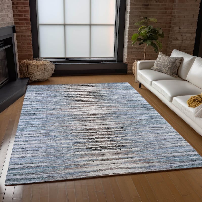 Machine Washable Indoor/ Outdoor Chantille Jagged Stripes Rug