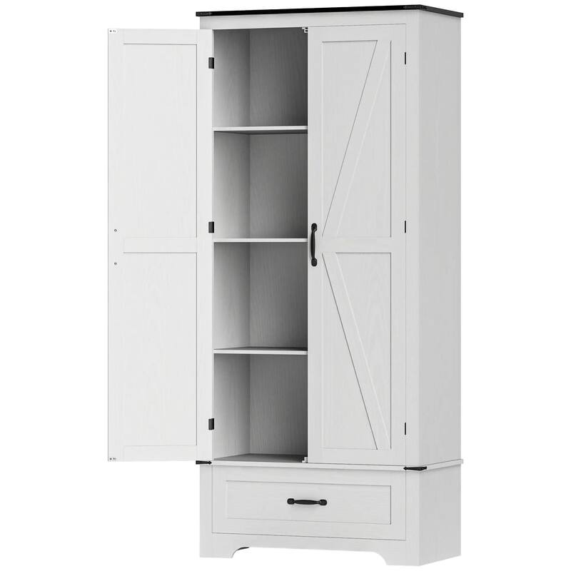 72" Farmhouse Kitchen Pantry Cabinet with Adjustable Shelves