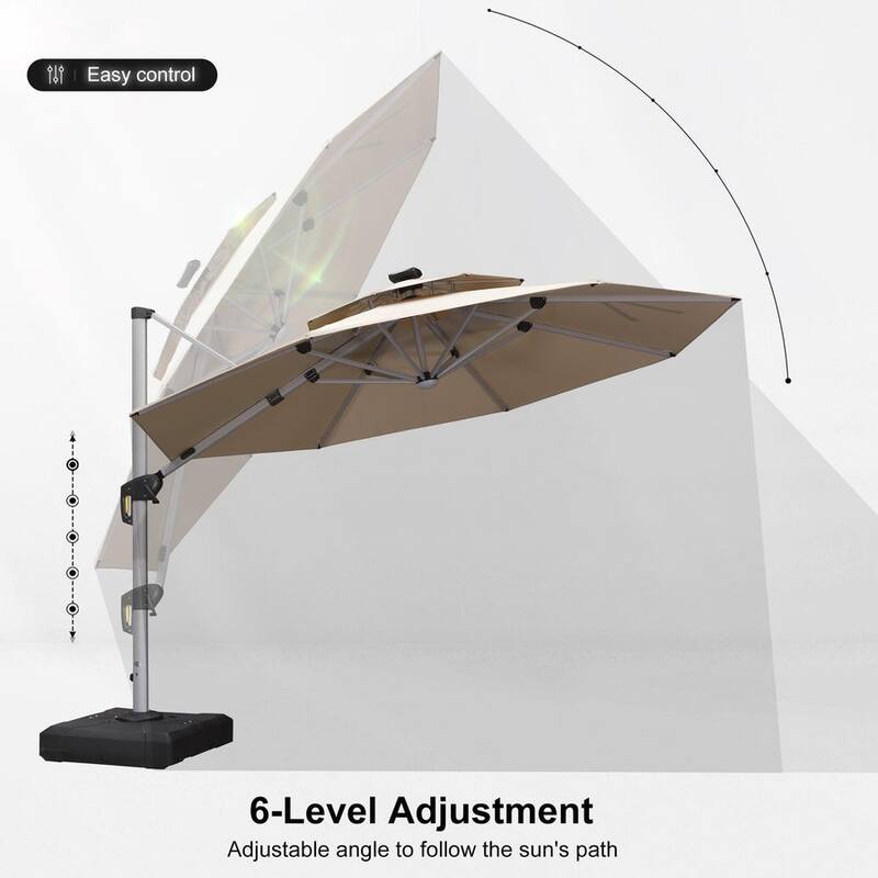 PURPLE LEAF 11 ft Double Top LED Round Patio Cantilever Umbrella