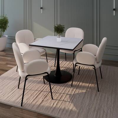 Bristol Square Dining Table with Marble White MDF Top and Black Steel Pedestal Base