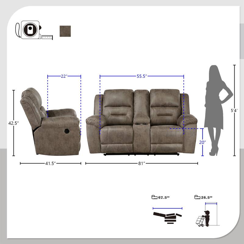 Alonzo 2-Piece Manual Reclining Living Room Sofa Set