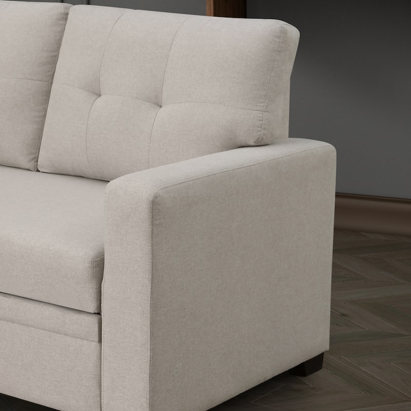 Pull-out Upholstered Sectional Sofa with Storage Chaise & Removable Cushions