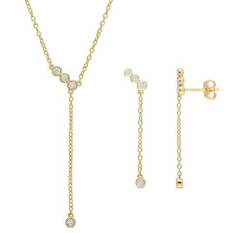 Eterally Yours Lab Created Diamond Necklace & Earrings set in 18k Yellow Gold Plated Sterling Silver