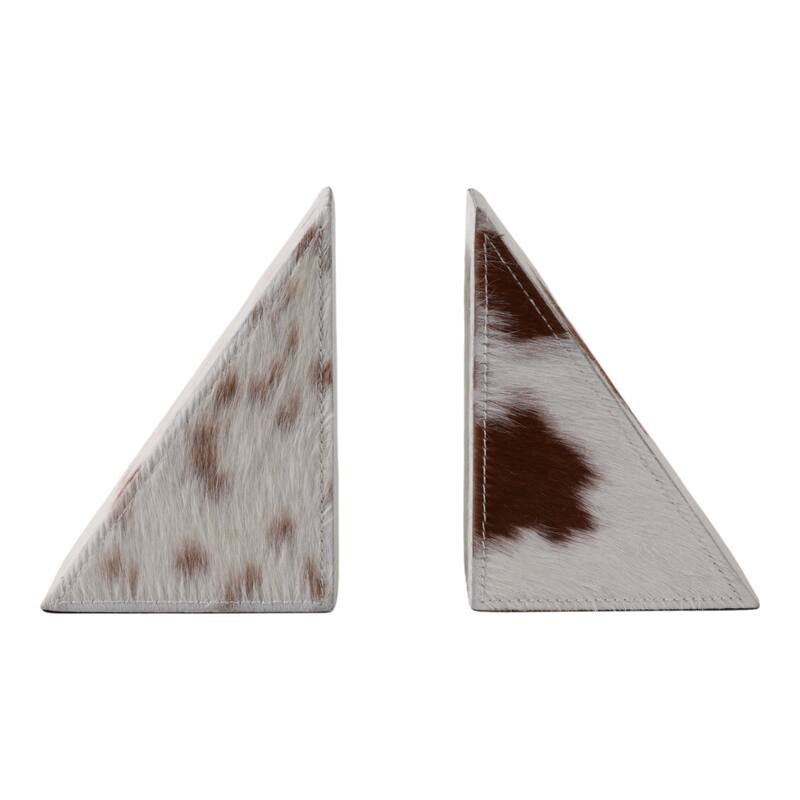 Decorative Leather Cow Print Bookends - Set of 2, 7", Ivory & White - 7.0"