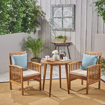Casa Outdoor 2-Seater 28" Round Acacia Wood Bistro Set with Straight Legs by Christopher Knight Home