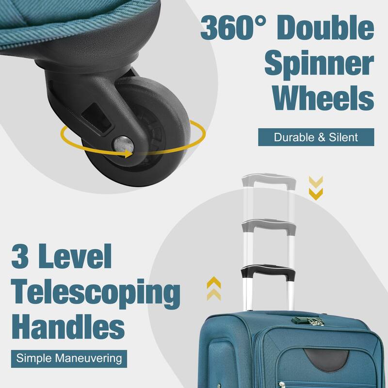 3 Piece ABS Softside Expandable Upright Spinner Luggage with TSA Lock and Duffel Bag