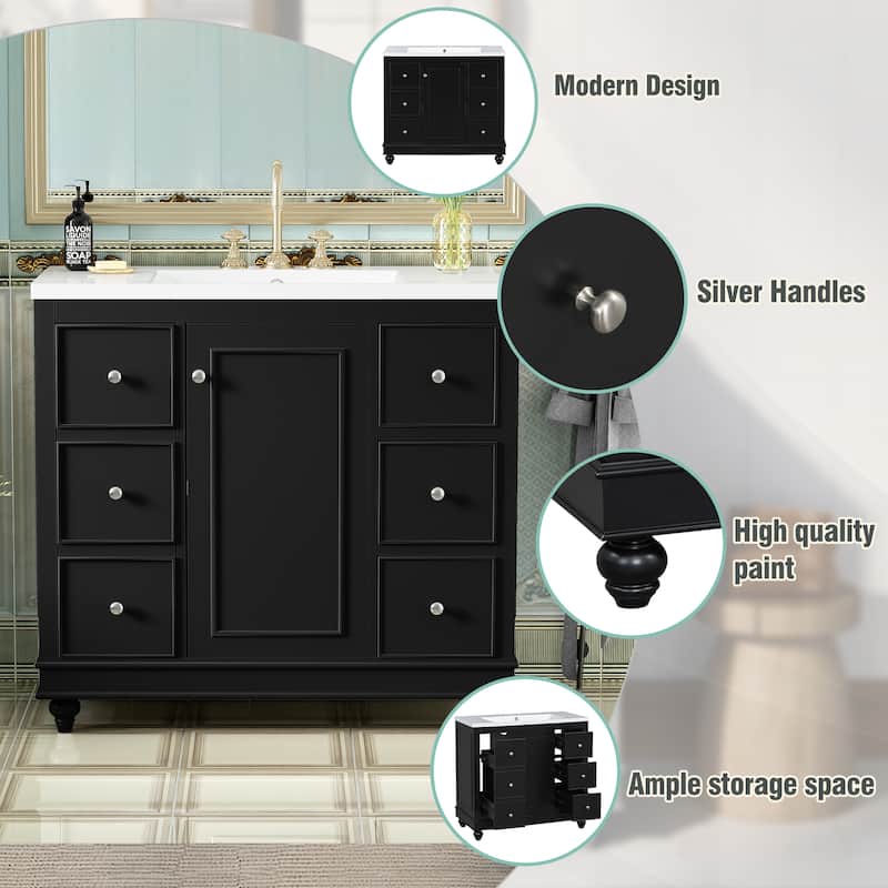 GDFStudio - Mario 36" Bathroom Vanity Cabinet with 4 Drawers and 1 Soft-Close Door