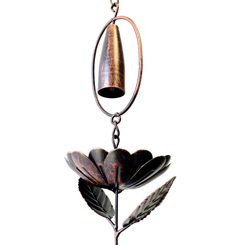 76" Long Iron Rain Chain with Peonies