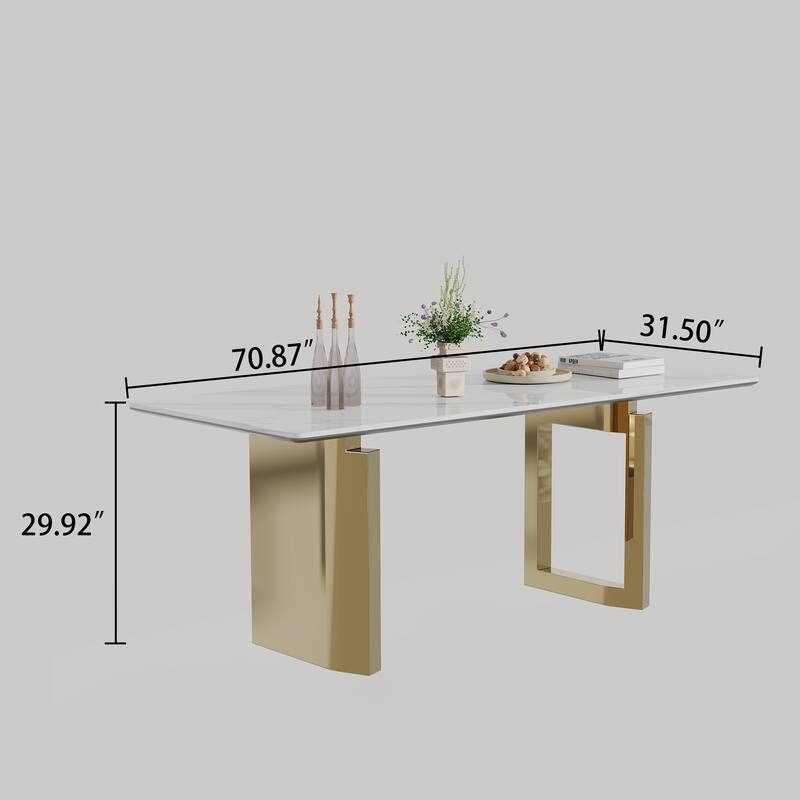 0.47" Thick Sintered Stone Composite Tempered Glass Top Rectangular Dining Table