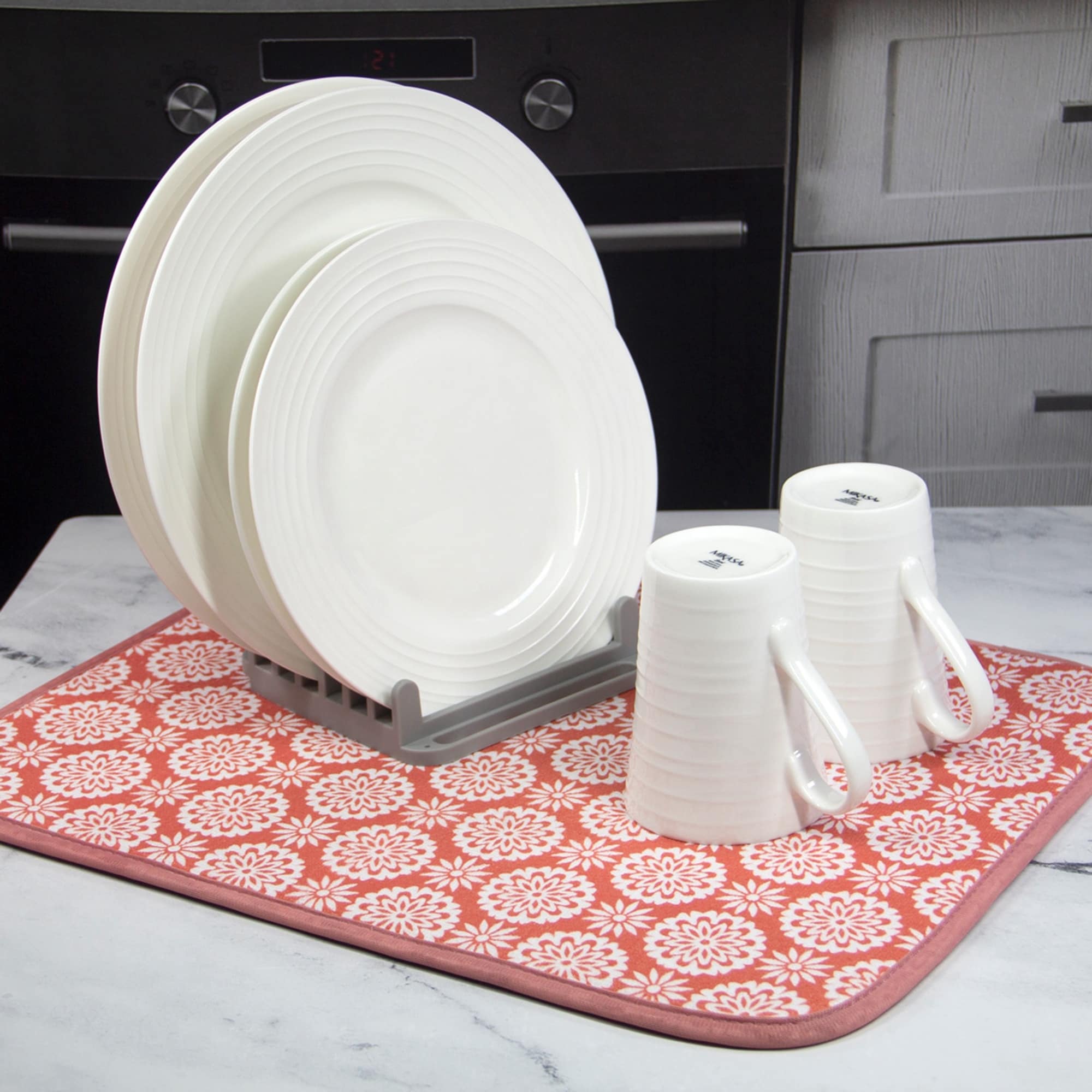 Grand Fusion Reversible Dish Drying Mat 2 Pack Set Coral