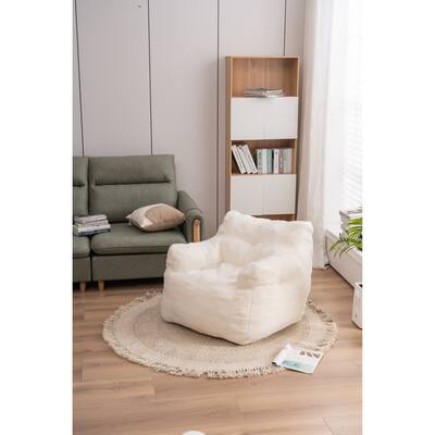 Soft Tufted foam bean bag chair with Teddy fabric White