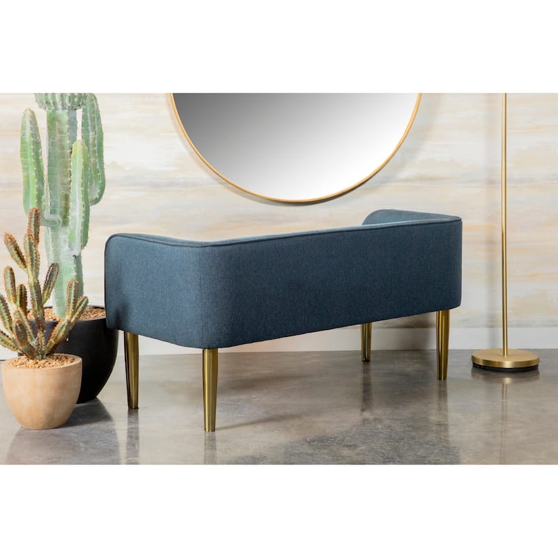Mid Century Modern Design Blue Upholstered Accent Bench
