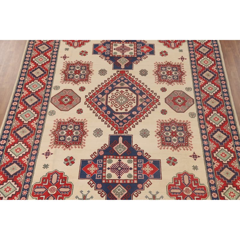 Kazak Oriental Area Rug Hand-Knotted Geometric Wool Carpet - 8'4"x 11'8"