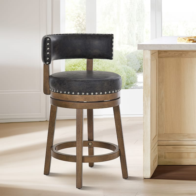 Modern Velvet Swivel Bar Stool - 25" or 30" Counter Height with Adjustable Footrest & Walnut Base, for Kitchen Islands