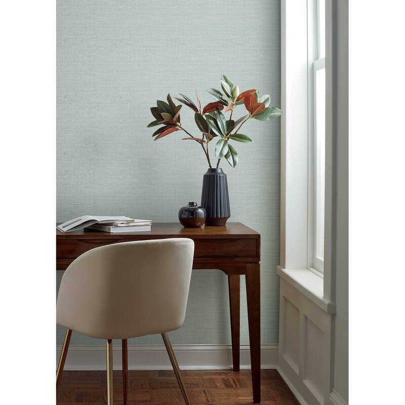 Chesapeake Agave Light Blue Faux Grasscloth Wallpaper