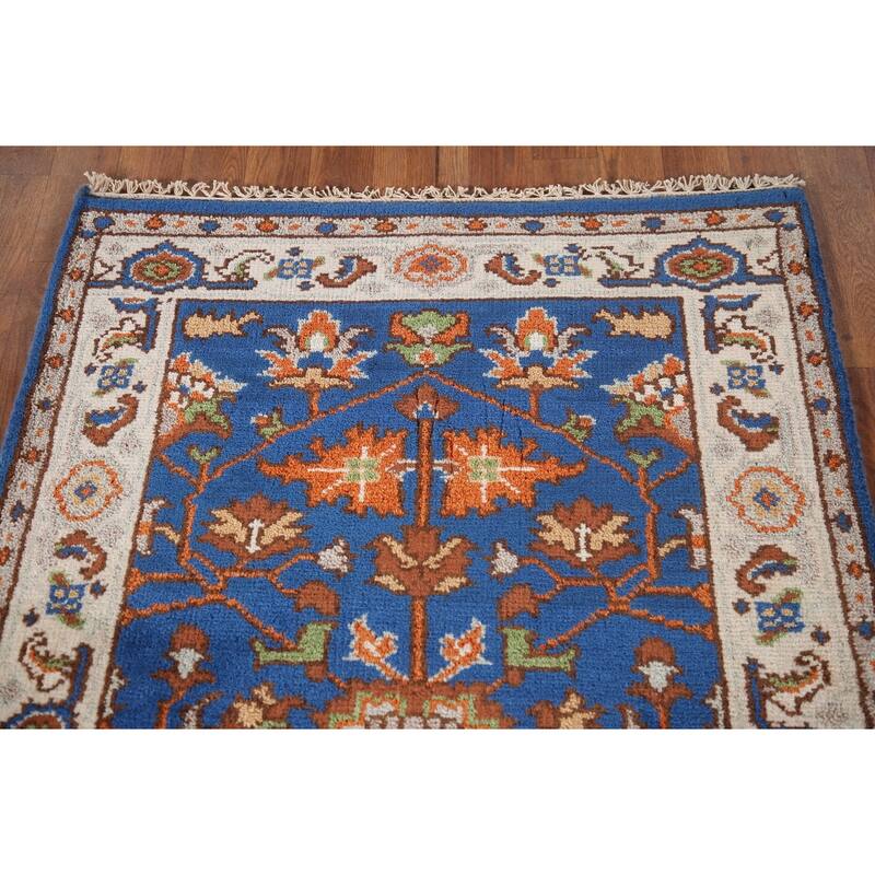 Blue Oushak Oriental Area Rug Hand-knotted Wool Carpet - 3'1"x 5'0"