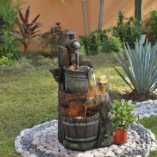 Farmhouse Faucet and Pails Resin Outdoor Fountain with LED Lights