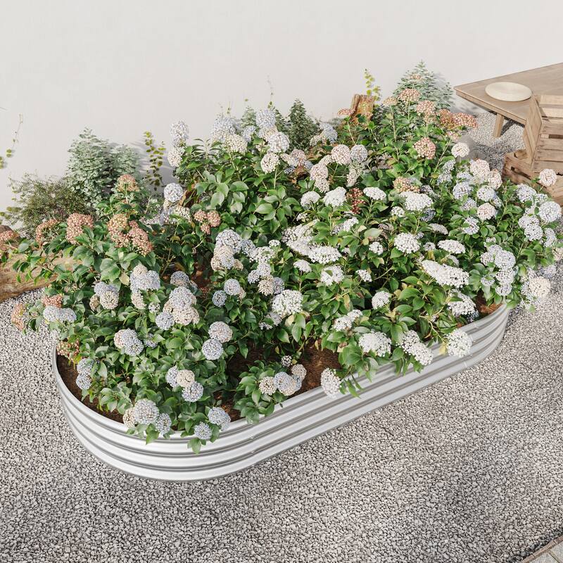 GDFStudio - Large Oval Metal Raised Garden Bed for Vegetables, Flowers, and Plants, Outdoor Backyard Planter Box