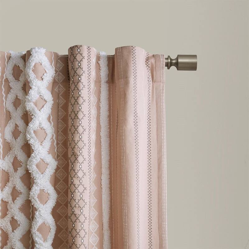 Cotton Printed Curtain Panel with Chenille Stripe and Lining