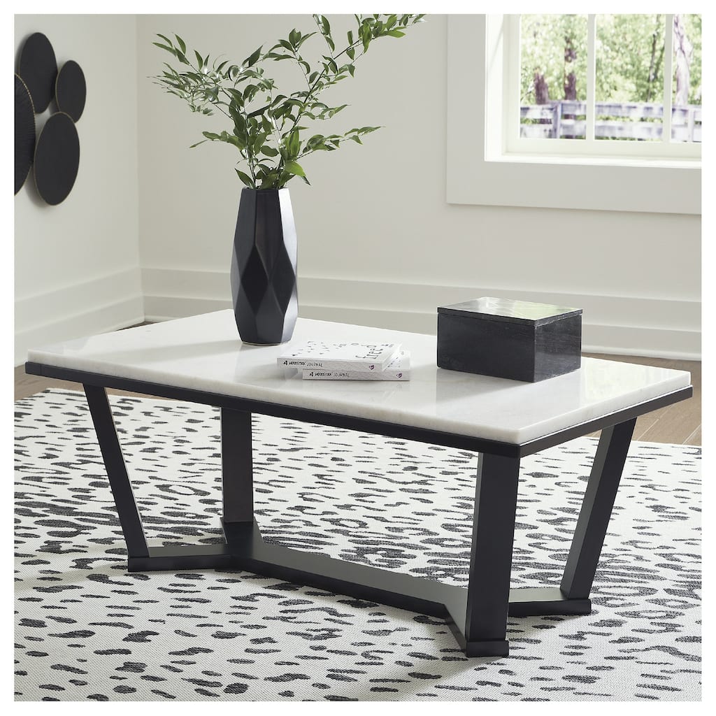 Signature Design by Ashley Fostead White / Dark Brown Rectangular Coffee Table - 48"W x 26"D x 18"H