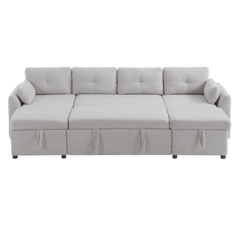 107" U-Shaped Sleeper Sectional Sofa with Storage & USB Ports - Modern Convertible Sofa Bed for Living Room