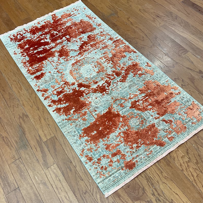 HERAT ORIENTAL Turkish Modern Erased Design Wool & Silk Rug - 2'7" x 4'11"
