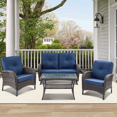 4 Pieces Outdoor Glider Sofa with Chair - Brown
