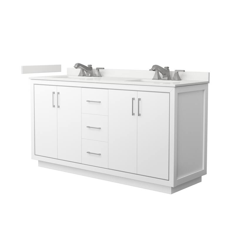 Wyndham Collection WCF111166D-QTZ-US3MXX Icon 66" Free Standing Double - White / White Quartz Top / Brushed Nickel Hardware