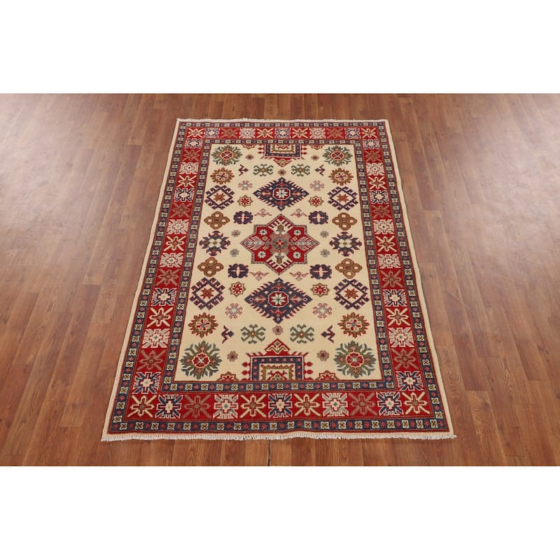 Ivory Kazak Accent Rug Hand-Knotted Wool Carpet - 4'1" x 6'4"