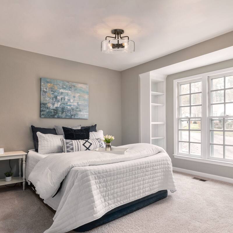 Modern Farmhouse 4-Light Glass Drum Semi-Flush Mount Ceiling Lights - W 12"x H 8"