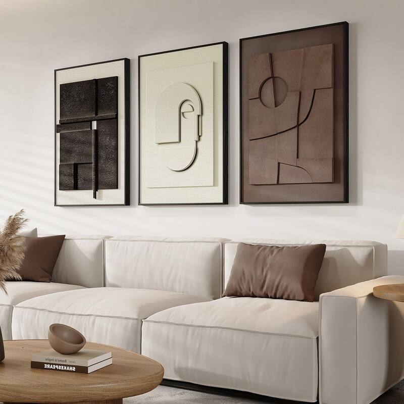 Modern Paintings Artwork for Walls, Black White Brown Geometric - 16 x 24