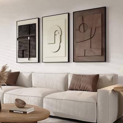 Modern Paintings Artwork for Walls, Black White Brown Geometric