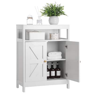 Bathroom Floor Cabinet, Wooden Storage Organizer with 2 Doors